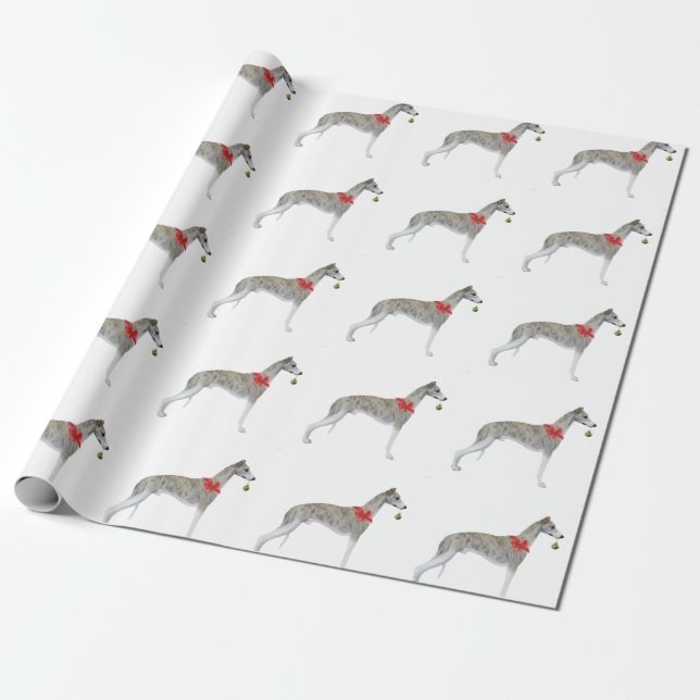 Cadeau Blanc de papier d'emballage de Noël de whippet (Déroulé)