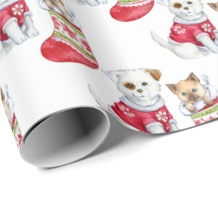 Cadeau Blanc Papier à enveloppement de Noël pour chiots