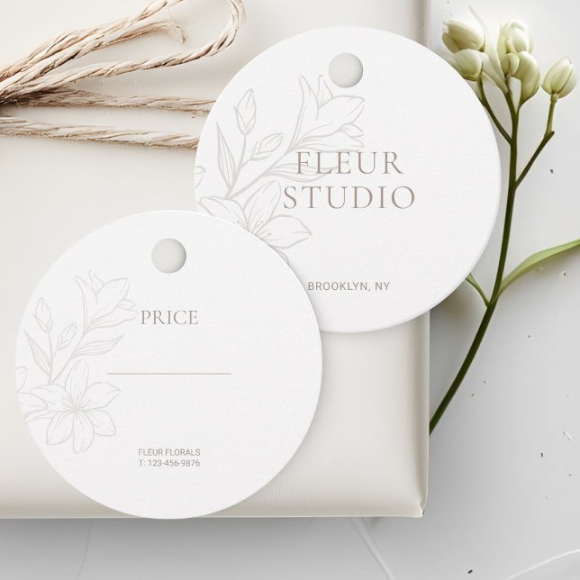 Cadeau BLANCHE | Étiquettes Prix Floral Minimal Chic (Créateur téléchargé)