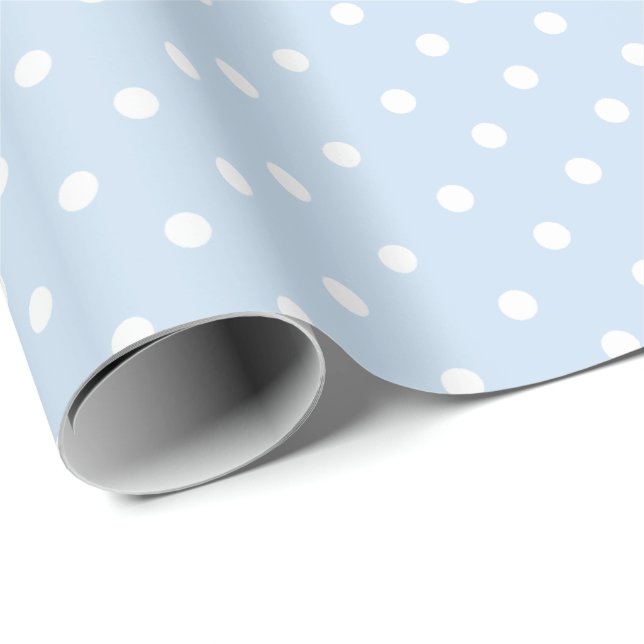 Cadeau Bleu bébé | Papier blanc à enveloppement à points  (Coin rond)
