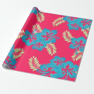 Cadeau Blue Hibiscus Blossoms Papier d'enveloppement Trop
