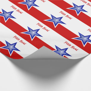 Cadeau Blue Star Red print Nom bande papier d'emballage