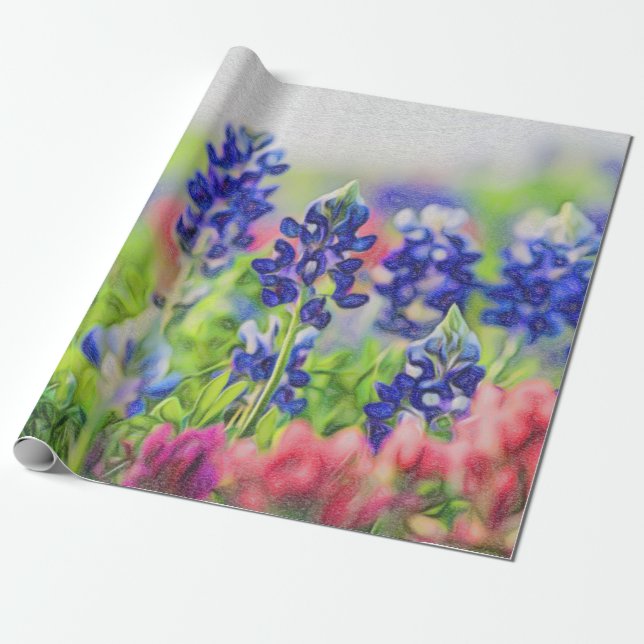 Cadeau Bluebonnet impressionniste sur papier d'enveloppem (Déroulé)