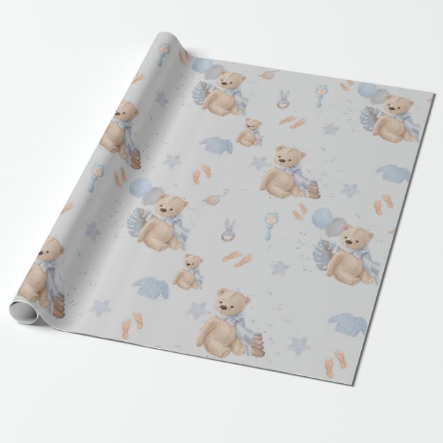 Cadeau Boho bébé ours en peluche Papier d'enveloppement (Déroulé)