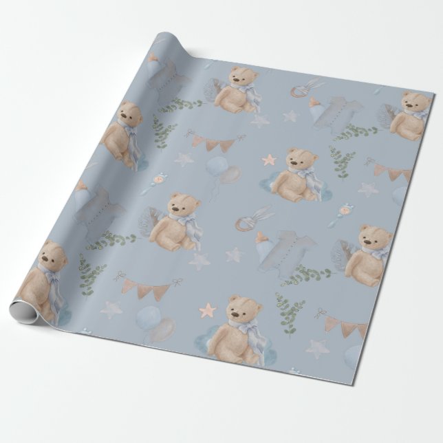 Cadeau Boho bébé ours en peluche Papier d'enveloppement (Déroulé)