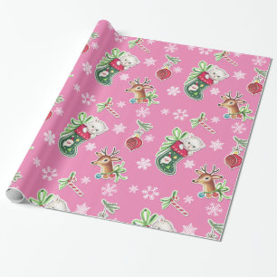 Cadeau Bonjour Kitten papier enveloppant Noël en rose
