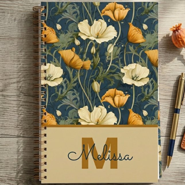 Cadeau Botanique de Fleurs Sauvages pour la Remise (Moody vintage poppy pattern notebook — a perfect graduation gift for her or teacher thank you idea.)