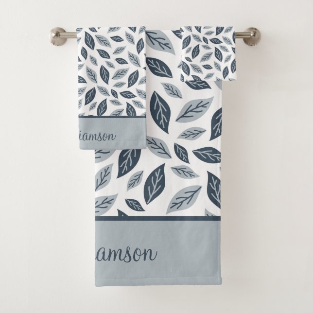 Cadeau botanique feuilles gris bleu marine Monogra (En situation)