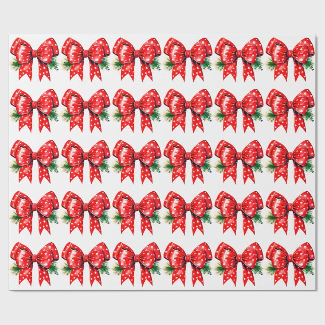 Cadeau Bow rouge avec papier blanc Feuille de pin (Plat)
