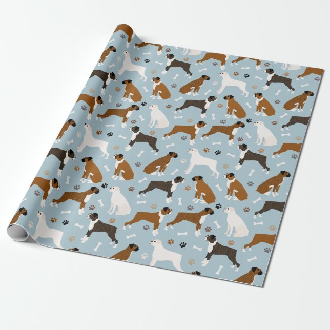 Cadeau Boxer Chien Bones et pattes d'enveloppement papier (Déroulé)