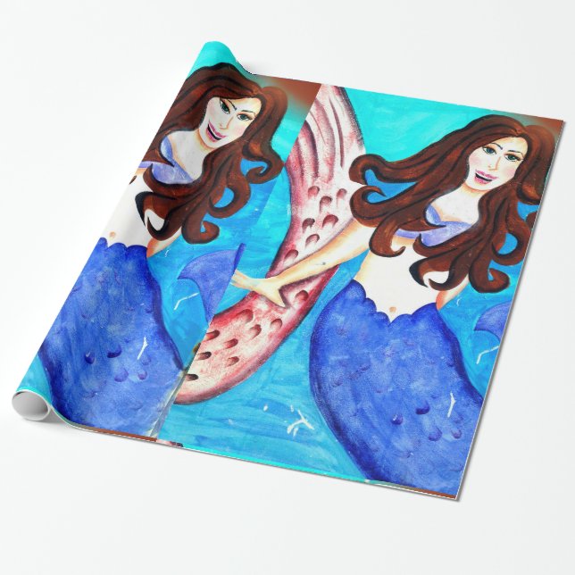 Cadeau brunette mermaid papier d'emballage (Déroulé)