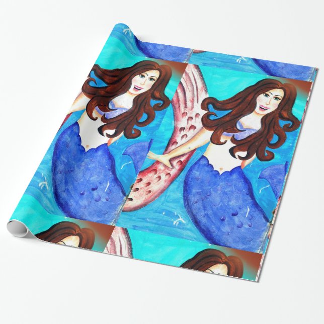 Cadeau brunette mermaid papier d'emballage (Déroulé)