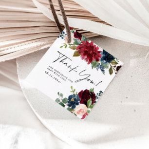 Cadeau Burgundy Floral Merci Baby shower Étiquettes cadea