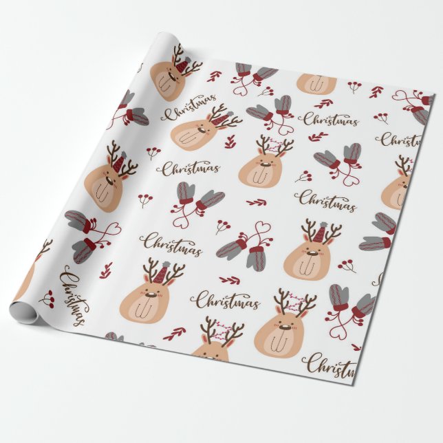 Cadeau Cadeaux de Noël Cadeaux de cerfs Papier d'envelopp (Déroulé)