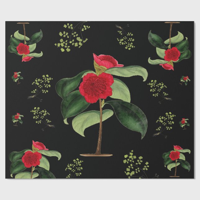 Cadeau Camellia Japonica au papier d'emballage de minuit (Plat)