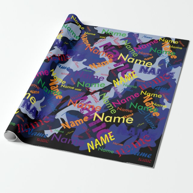 Cadeau Camo Bleu Ajouter Nom Papier d'enlèvement personna (Déroulé)