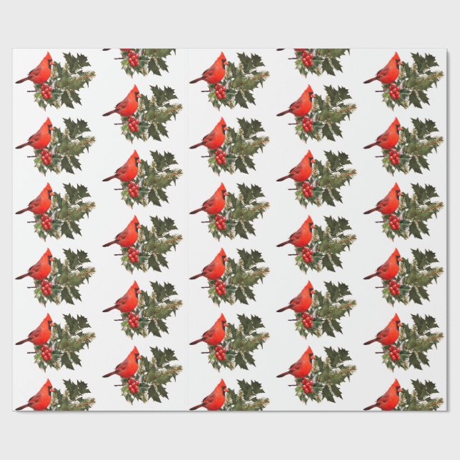 Cadeau Cardinal sur le papier d'enveloppement Holly (Plat)