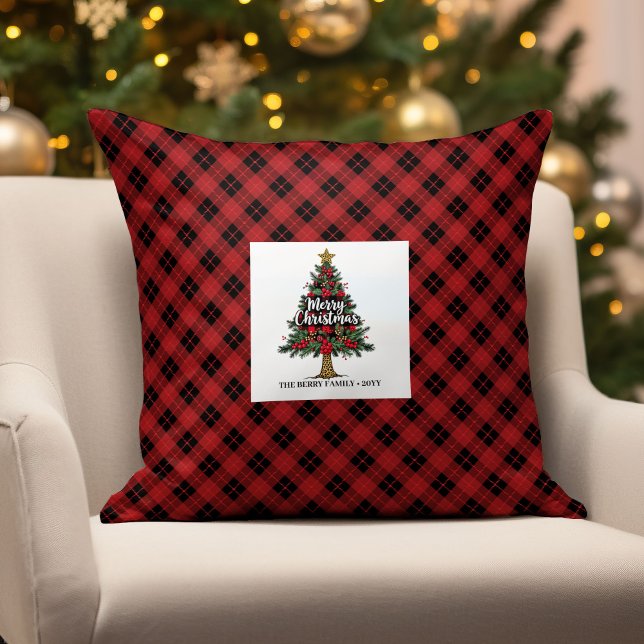Cadeau carreau de buffle festif pour lui Coussin d (Festive Buffalo Plaid Gift for Him Name Pillow)