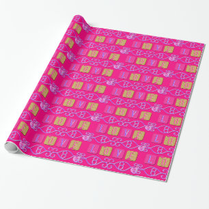 Cadeau Carreaux d'amour-rose-violet-noir-noir papier cade