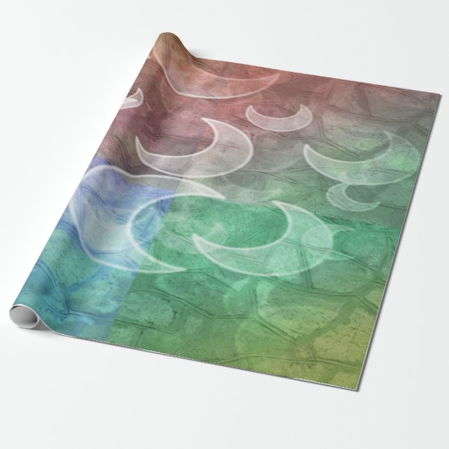 Cadeau Carrés colorés et lunes enveloppant papier (Déroulé)