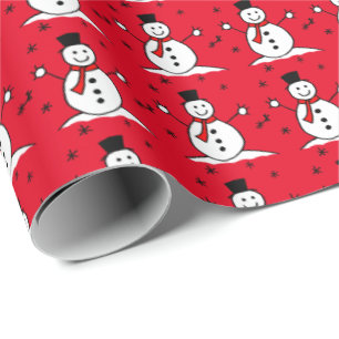 Cadeau Cartoon mignon Snowman Rouge Papier d'enveloppemen