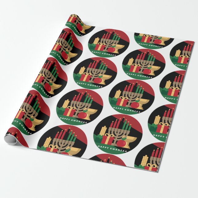 Cadeau cercle Happy Kwanzaa papier d'emballage (Déroulé)
