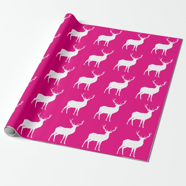 Cadeau Cerf blanc sur papier d'enveloppement rose (Déroulé)