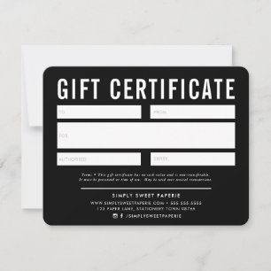 CADEAU CERTIFICAT affaires moderne noir blanc