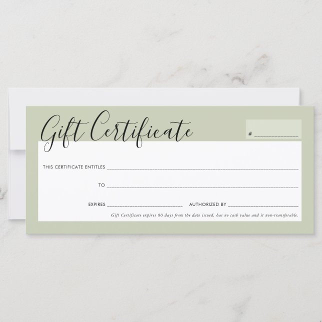 CADEAU CERTIFICAT élégant sauge vert rose or (Devant)