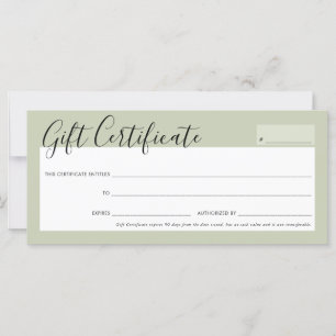 CADEAU CERTIFICAT élégant sauge vert rose or