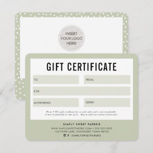 CADEAU CERTIFICAT joli business pale sauge vert