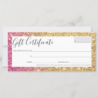 CADEAU CERTIFICAT jolie parties scintillant en or