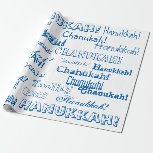 Cadeau Chanukah O'Hannukah Papier d'enveloppement bleu et
