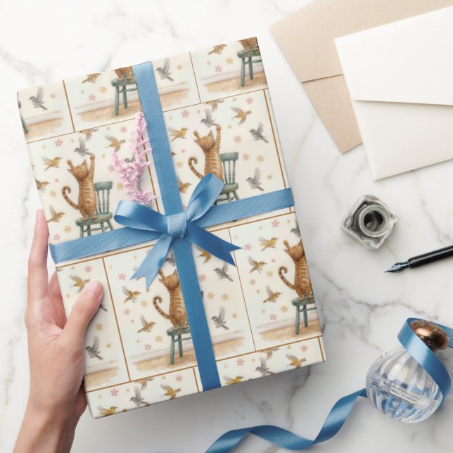 Cadeau Chat de gingembre attraper un oiseau sur papier pe (Cadeaux)