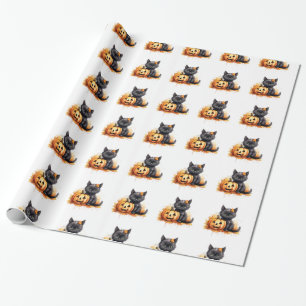 Cadeau Chat d'Halloween et papier d'enveloppement Citroui
