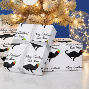 Cadeau Chat drôle avec papier d'emballage de Noël casqu