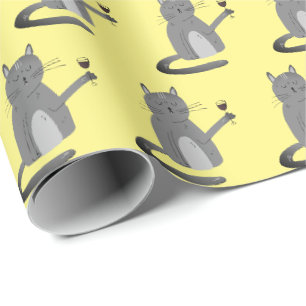 Cadeau Chat Gris Avec Papier À Vin Rouge