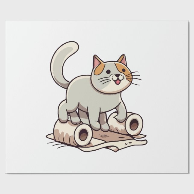 Cadeau Chat Jouant avec du Papier Toilette (Plat)