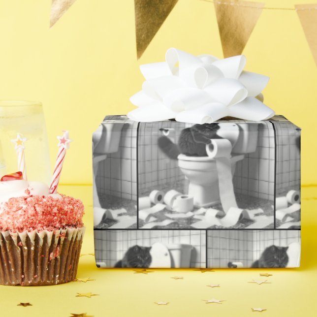 Cadeau Chat noir démêler un rouleau de papier toilette (Fête d'anniversaire)