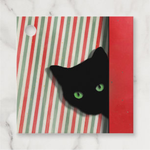 Cadeau Chat noir mignon avec étiquettes cadeaux Arrière -