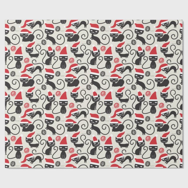 Cadeau Chat noir mignon avec papier d'enveloppement de ch (Plat)
