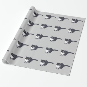 Cadeau Chat Tuxedo sur Papier Emballage Gris Pointillisme