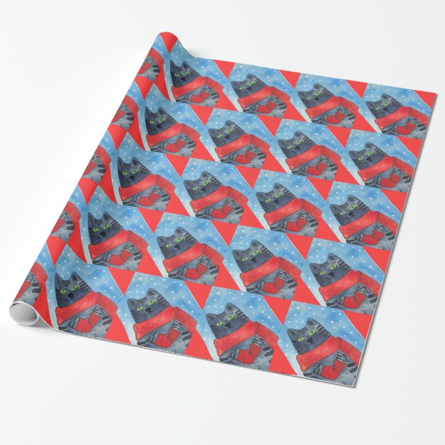 Cadeau Chaton adorable avec le papier de Noël de mitaines (Déroulé)