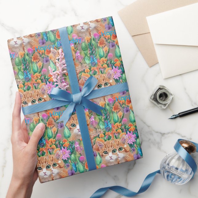 Cadeau Chats coloré Joyeux anniversaire papier enveloppan (Cadeaux)