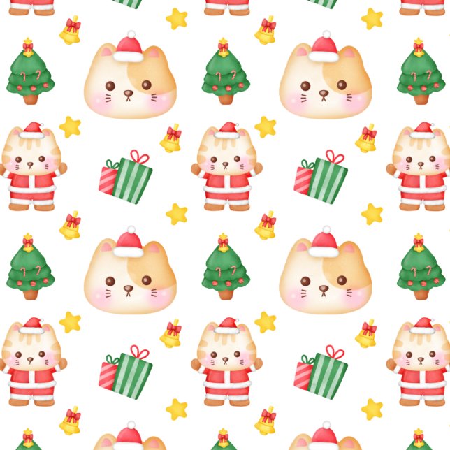 Cadeau Chats De Noël Avec Arbres Sur Papier Blanc (Créateur téléchargé)