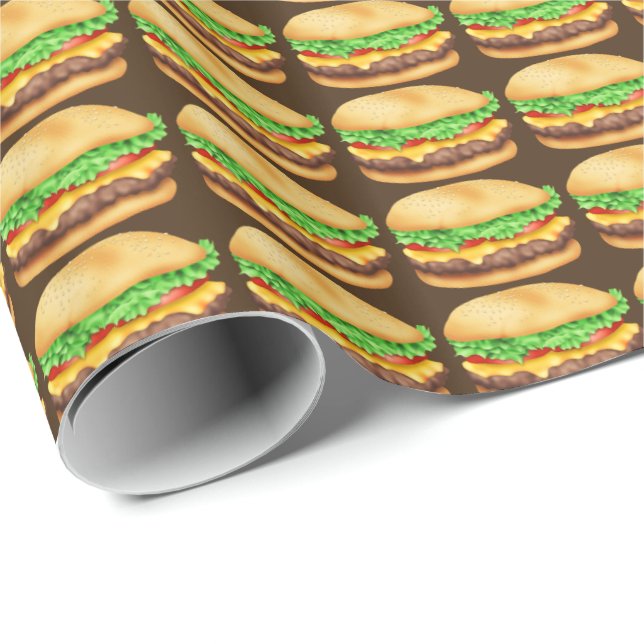 Cadeau Cheese burger fast food thème emballage papier (Coin rond)