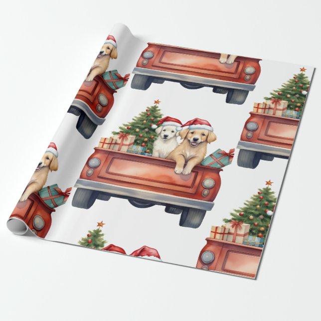 Cadeau Chien de Noël avec papier d'enveloppement cadeaux (Déroulé)