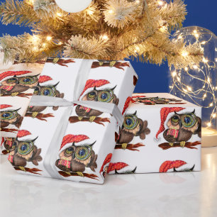 Cadeau Chouette de bébé de Noël dans un chapeau et papier