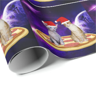 CADEAU CHRISTMAS CHAT DANS L'ESPACE PIZZA WRAPPER PAPIER
