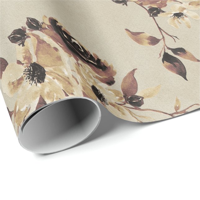 Cadeau Chute Brown papier d'enveloppement floral (Coin rond)